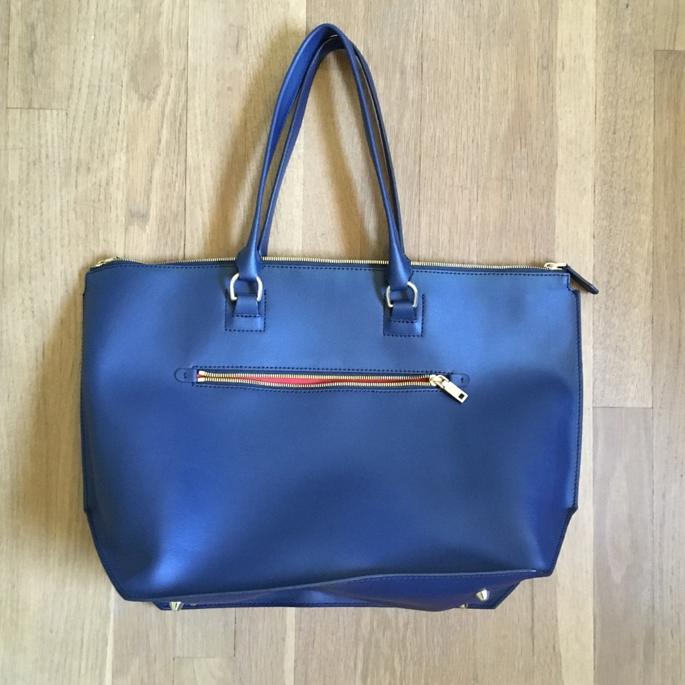 J Crew Leather Navy Blue Large Shoulder Bag